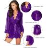 imageRSLOVE Women Lace Kimono Robe Sexy Babydoll Lingerie Mesh Cover Up Bridal LingeriePurple
