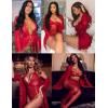 imageRSLOVE Women Lace Kimono Robe Sexy Babydoll Lingerie Mesh Cover Up Bridal LingerieRed