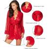 imageRSLOVE Women Lace Kimono Robe Sexy Babydoll Lingerie Mesh Cover Up Bridal LingerieRed