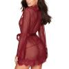imageRSLOVE Women Lace Kimono Robe Sexy Babydoll Lingerie Mesh Cover Up Bridal LingerieWine Red