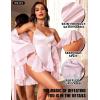 imageRSLOVE Women Sexy Lingerie Set  2 Piece Lace Kimono with Teddy Lingerie Satin Robe Set Bodysuit NightgownPink