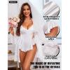 imageRSLOVE Women Sexy Lingerie Set  2 Piece Lace Kimono with Teddy Lingerie Satin Robe Set Bodysuit NightgownWhite