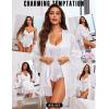 imageRSLOVE Women Sexy Lingerie Set  2 Piece Lace Kimono with Teddy Lingerie Satin Robe Set Bodysuit NightgownWhite