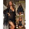 imageRSLOVE Women Sexy Lingerie Set 3 Piece Babydoll ampamp Lace Kimono Robe Strap Chemise Sleepwear Mesh NightgownBlack