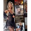 imageRSLOVE Women Sexy Lingerie Set 3 Piece Babydoll ampamp Lace Kimono Robe Strap Chemise Sleepwear Mesh NightgownBlack