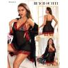 imageRSLOVE Women Sexy Lingerie Set 3 Piece Babydoll ampamp Lace Kimono Robe Strap Chemise Sleepwear Mesh NightgownBlackred