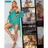 imageRSLOVE Women Sexy Lingerie Set 3 Piece Babydoll ampamp Lace Kimono Robe Strap Chemise Sleepwear Mesh NightgownBlue Green