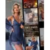 imageRSLOVE Women Sexy Lingerie Set 3 Piece Babydoll ampamp Lace Kimono Robe Strap Chemise Sleepwear Mesh NightgownNavy Blue