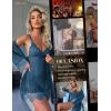 imageRSLOVE Women Sexy Lingerie Set 3 Piece Babydoll ampamp Lace Kimono Robe Strap Chemise Sleepwear Mesh NightgownPeacock Blue