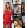 imageRSLOVE Women Sexy Lingerie Set 3 Piece Babydoll ampamp Lace Kimono Robe Strap Chemise Sleepwear Mesh NightgownRed