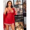 imageRSLOVE Women Sexy Lingerie Set 3 Piece Babydoll ampamp Lace Kimono Robe Strap Chemise Sleepwear Mesh NightgownRedwhite