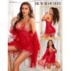 imageRSLOVE Women Sexy Lingerie Set 3 Piece Babydoll ampamp Lace Kimono Robe Strap Chemise Sleepwear Mesh NightgownRedwhite