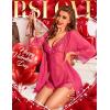 imageRSLOVE Women Sexy Lingerie Set 3 Piece Babydoll ampamp Lace Kimono Robe Strap Chemise Sleepwear Mesh NightgownRose Red