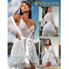 imageRSLOVE Women Sexy Lingerie Set 3 Piece Babydoll ampamp Lace Kimono Robe Strap Chemise Sleepwear Mesh NightgownWhite