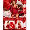 imageRSLOVE Women Sexy Lingerie Set 3 Piece Babydoll ampamp Lace Kimono Robe Strap Chemise Sleepwear Mesh NightgownWine Red