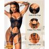 imageRSLOVE Lingerie Set for Women Sexy  3 Piece Lace Push Up Underwire with Garter Outfits Lingerie Bra And Panty Sets BabydollBlack