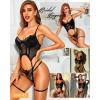imageRSLOVE Lingerie Set for Women Sexy  3 Piece Lace Push Up Underwire with Garter Outfits Lingerie Bra And Panty Sets BabydollBlack