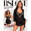 imageRSLOVE Lingerie Sets for Women Sexy  3 Piece Babydoll and Lace Kimono Robe Chemise Mesh Nightgown SleepwearBlack