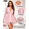 imageRSLOVE Lingerie Sets for Women Sexy  3 Piece Babydoll and Lace Kimono Robe Chemise Mesh Nightgown SleepwearPink