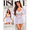 imageRSLOVE Lingerie Sets for Women Sexy  3 Piece Babydoll and Lace Kimono Robe Chemise Mesh Nightgown SleepwearWhite