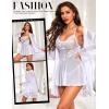 imageRSLOVE Lingerie Sets for Women Sexy  3 Piece Babydoll and Lace Kimono Robe Chemise Mesh Nightgown SleepwearWhite