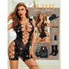 imageRSLOVE Lingerie for Women Sexy Fishnet Bodysuit Sparkle Rhinestone Teddy Babydoll Cut Out Romper ChemiseBlack