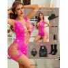 imageRSLOVE Lingerie for Women Sexy Fishnet Bodysuit Sparkle Rhinestone Teddy Babydoll Cut Out Romper ChemisePink