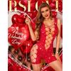 imageRSLOVE Lingerie for Women Sexy Fishnet Bodysuit Sparkle Rhinestone Teddy Babydoll Cut Out Romper ChemiseRed