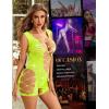 imageRSLOVE Lingerie for Women Sexy Fishnet Bodysuit Sparkle Rhinestone Teddy Babydoll Cut Out Romper ChemiseYellow
