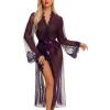 imageRSLOVE Lingerie for Women Sexy Long Lace Kimono Robe Mesh Chemise Lace Gown Swimsuit Cover UpPurple