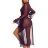 imageRSLOVE Lingerie for Women Sexy Long Lace Kimono Robe Mesh Chemise Lace Gown Swimsuit Cover UpPurple