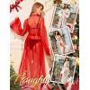 imageRSLOVE Lingerie for Women Sexy Long Lace Kimono Robe Mesh Chemise Lace Gown Swimsuit Cover UpRed