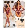 imageRSLOVE Sexy Lingerie for Women Bodysuit  Womens Fishnet Teddy Outfits Mesh Rhinestone Lingerie Set Cut Out Exotic NightwearBurgundy