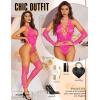 imageRSLOVE Sexy Lingerie for Women Bodysuit  Womens Fishnet Teddy Outfits Mesh Rhinestone Lingerie Set Cut Out Exotic NightwearFluorescent Pink