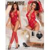 imageRSLOVE Sexy Lingerie for Women Bodysuit  Womens Fishnet Teddy Outfits Mesh Rhinestone Lingerie Set Cut Out Exotic NightwearRed
