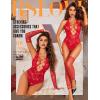 imageRSLOVE Sexy Lingerie for Women Bodysuit  Womens Fishnet Teddy Outfits Mesh Rhinestone Lingerie Set Cut Out Exotic NightwearRed