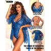 imageRSLOVE Sexy Womens Lingerie Set  2 Piece Lace Kimono Robe with Lace Teddy Lingerie Bodysuit SexyPeacock Blue