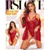 imageRSLOVE Sexy Womens Lingerie Set  2 Piece Lace Kimono Robe with Lace Teddy Lingerie Bodysuit SexyWine Red
