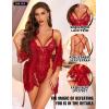 imageRSLOVE Sexy Womens Lingerie Set  2 Piece Lace Kimono Robe with Lace Teddy Lingerie Bodysuit SexyWine Red