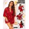 imageRSLOVE Sexy Womens Lingerie Set  2 Piece Lace Kimono Robe with Lace Teddy Lingerie Bodysuit SexyWine Red