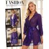 imageRSLOVE Women Lace Kimono Robe Babydoll Chemise Lingerie Bride Robe for Wedding PartyPurple