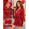 imageRSLOVE Women Lace Kimono Robe Babydoll Chemise Lingerie Bride Robe for Wedding PartyWine Red