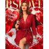 imageRSLOVE Women Lace Kimono Robe Babydoll Chemise Lingerie Bride Robe for Wedding PartyWine Red
