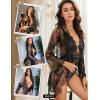 imageRSLOVE Women Sexy Bridal Lingerie Set 2 Piece Lace Robe With Sheer Teddy Babydoll BodysuitBlack