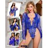 imageRSLOVE Women Sexy Bridal Lingerie Set 2 Piece Lace Robe With Sheer Teddy Babydoll BodysuitBlue
