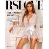 imageRSLOVE Women Sexy Bridal Lingerie Set 2 Piece Lace Robe With Sheer Teddy Babydoll BodysuitWhite