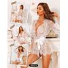 imageRSLOVE Women Sexy Bridal Lingerie Set 2 Piece Lace Robe With Sheer Teddy Babydoll BodysuitWhite