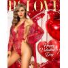 imageRSLOVE Women Sexy Bridal Lingerie Set 2 Piece Lace Robe With Sheer Teddy Babydoll BodysuitWine Red