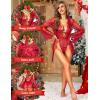 imageRSLOVE Women Sexy Bridal Lingerie Set 2 Piece Lace Robe With Sheer Teddy Babydoll BodysuitWine Red