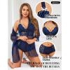 imageRSLOVE Women Sexy Lingerie Set  3 Piece Lace Bra and Panty Sets with Mesh Kimono Robe Nightgown SleepwearNavy Blue